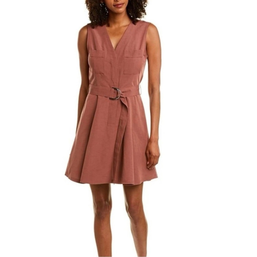 Club Monaco Terracotta‎ Modal Linen Utility V-Neck Fit & Flare Mini Dress Size 8